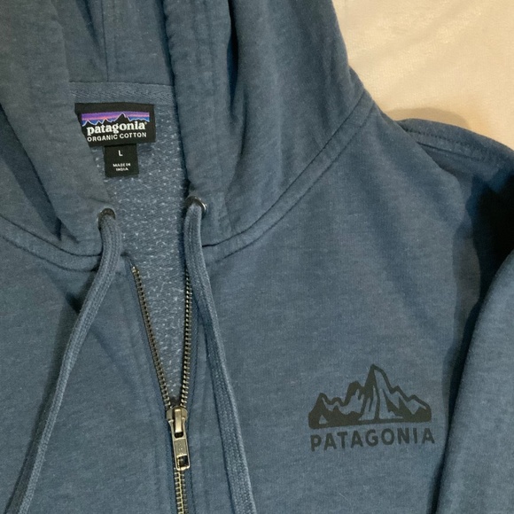 Patagonia Blue L Full Zip Hooded Sweatshirt Adventure Outdoor Alpine - Picture 2 of 7